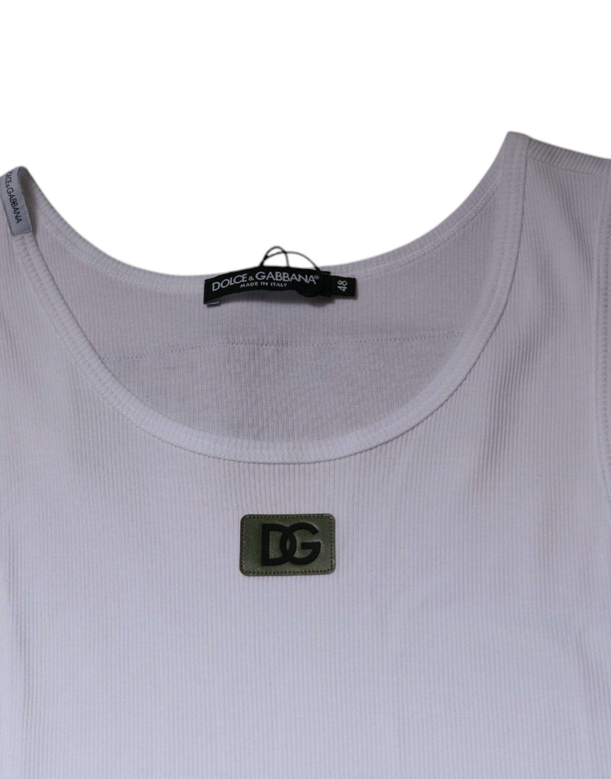 Dolce & Gabbana White Cotton Round Neck Sleeveless T-shirt - IT48 | M