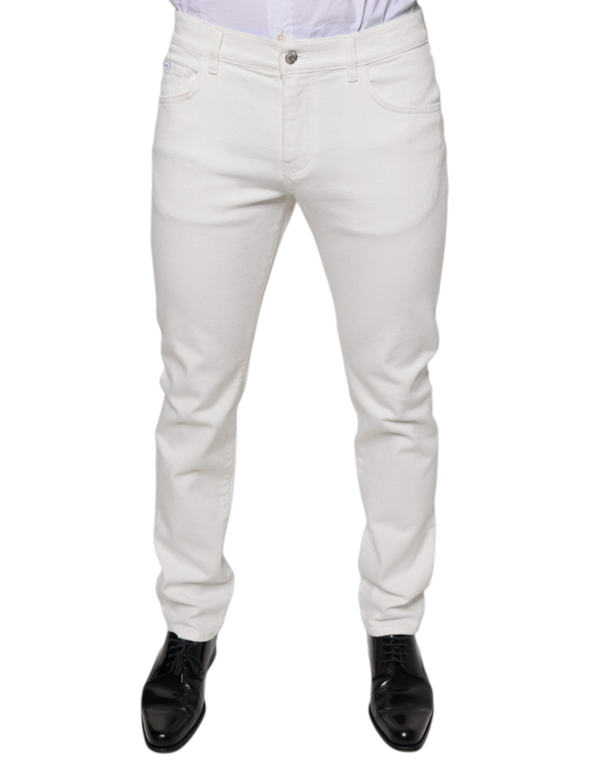 Dolce & Gabbana White Cotton Skinny Slim Men Denim Jeans - IT48 | M