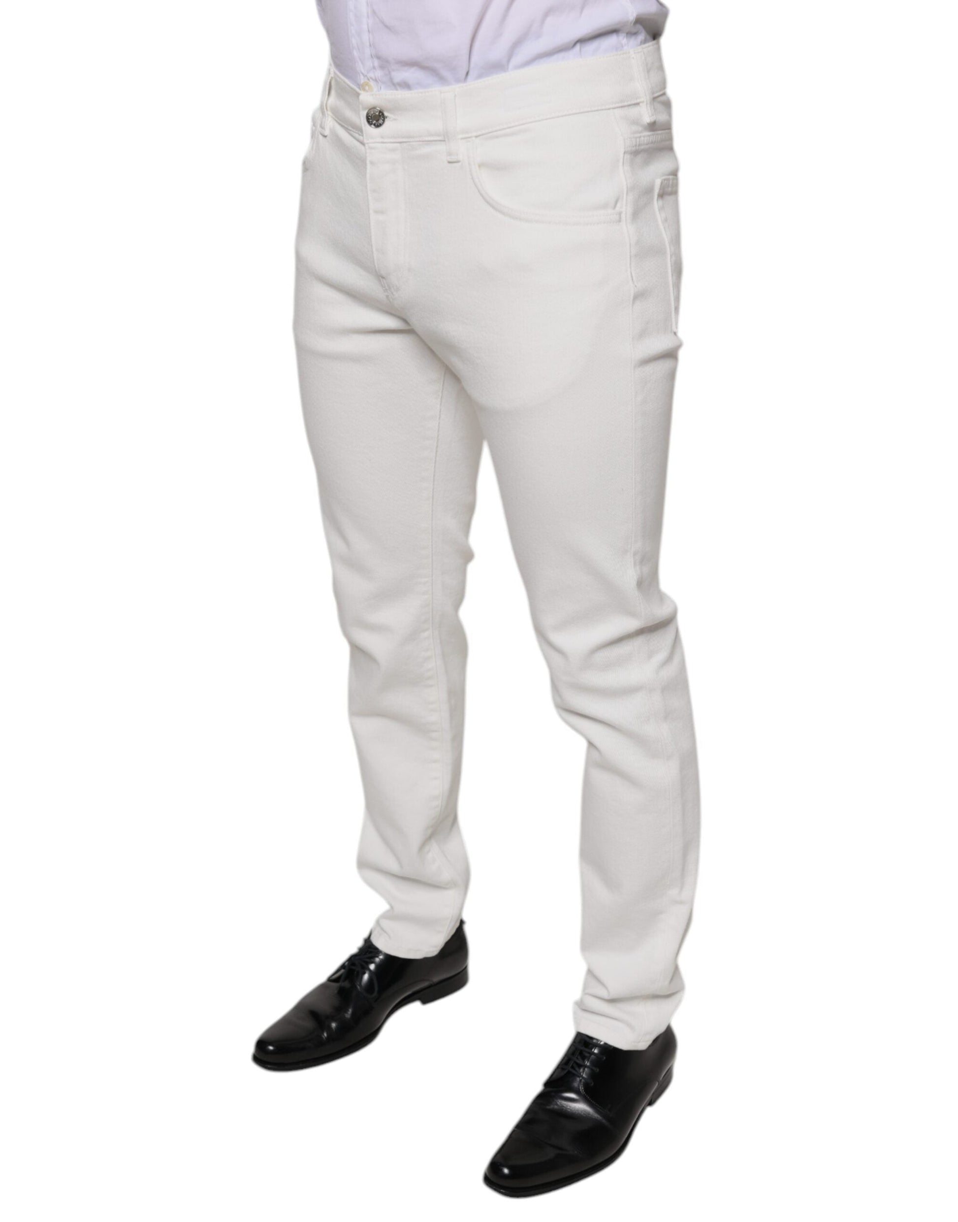 Dolce & Gabbana White Cotton Skinny Slim Men Denim Jeans - IT48 | M