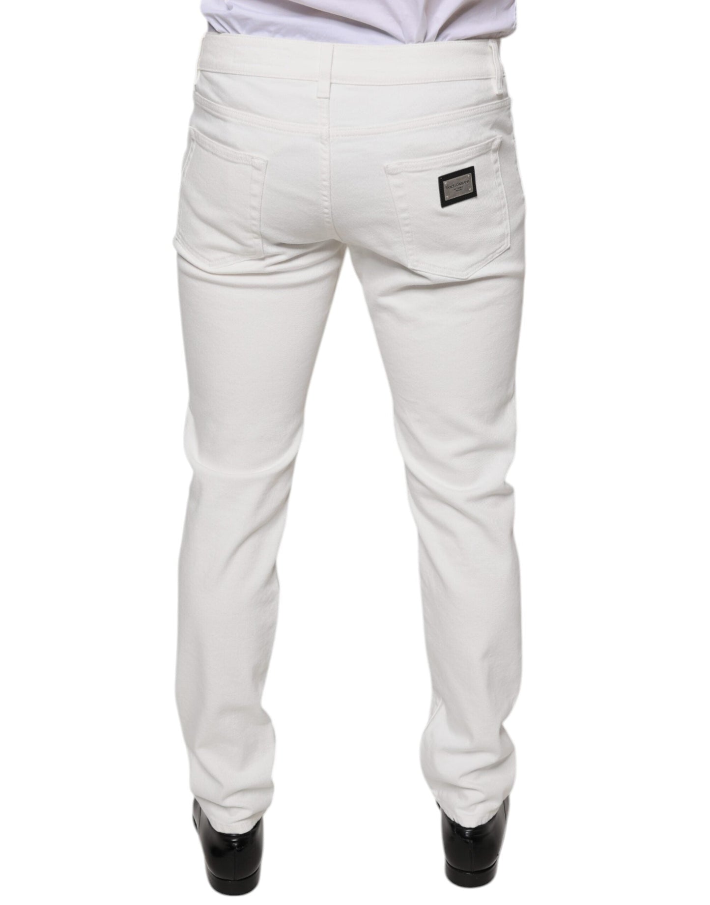 Dolce & Gabbana White Cotton Skinny Slim Men Denim Jeans - IT48 | M