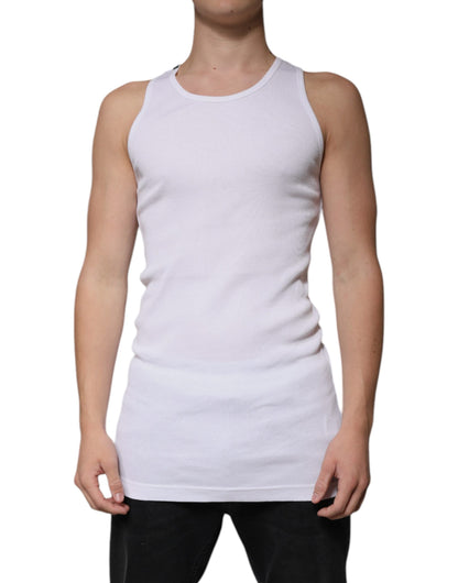 Dolce & Gabbana White Cotton Sleeveless Round Neck Tank T-shirt - IT52 | XL