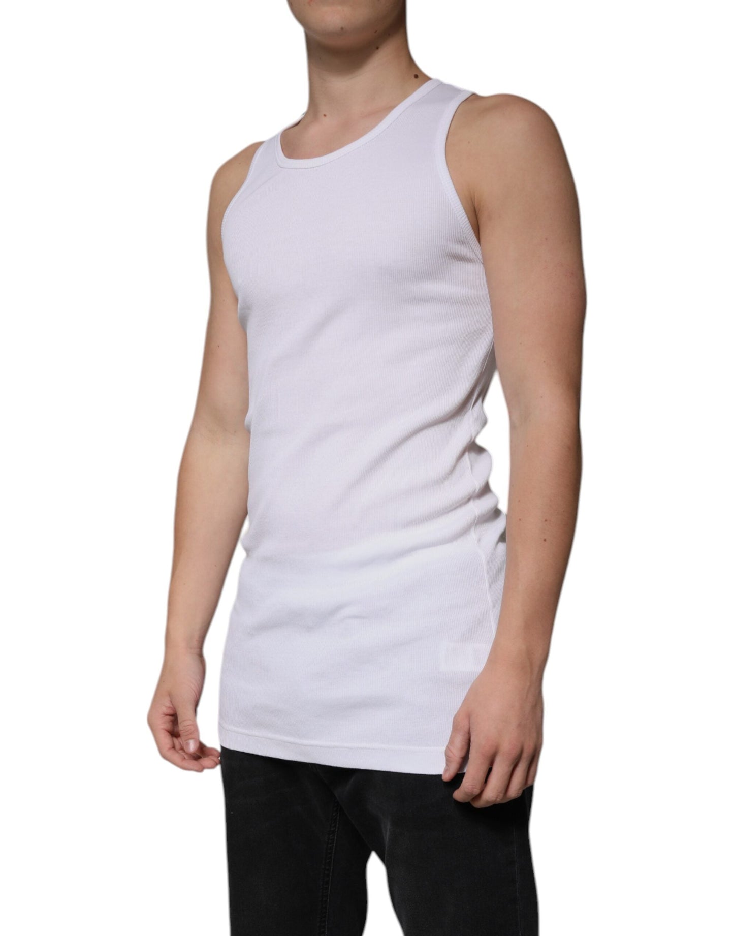 Dolce & Gabbana White Cotton Sleeveless Round Neck Tank T-shirt - IT52 | XL