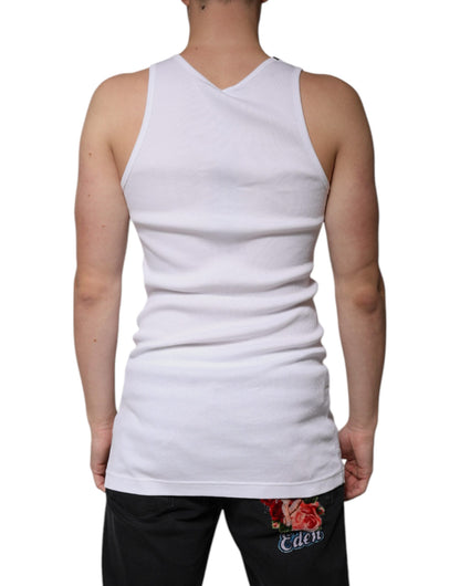 Dolce & Gabbana White Cotton Sleeveless Round Neck Tank T-shirt - IT52 | XL