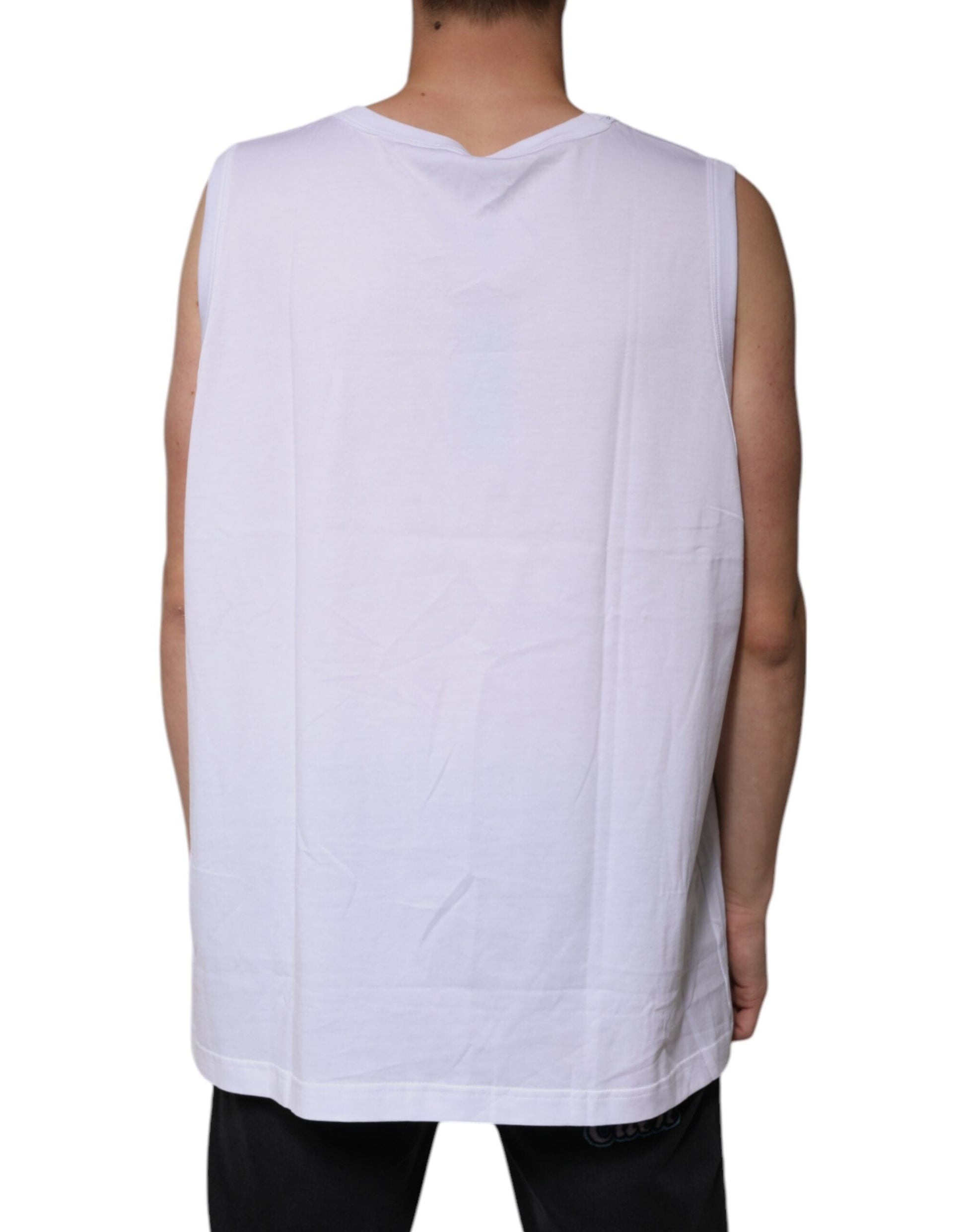 Dolce & Gabbana White Cotton Sleeveless Round Neck Tank T-shirt - IT52 | XL