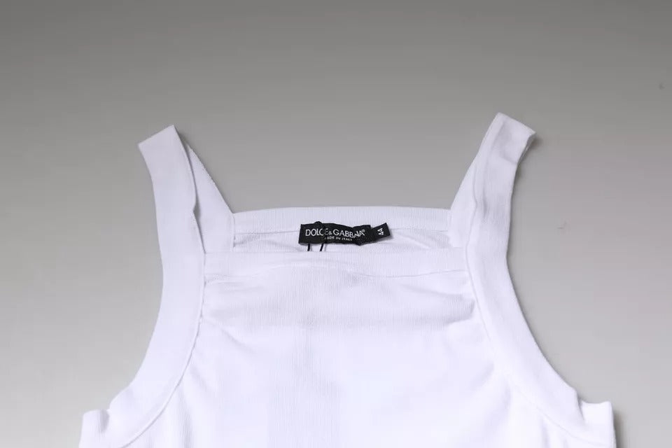 Dolce & Gabbana White Cotton Sleeveless Square Neck Tank T-shirt - IT46 | S