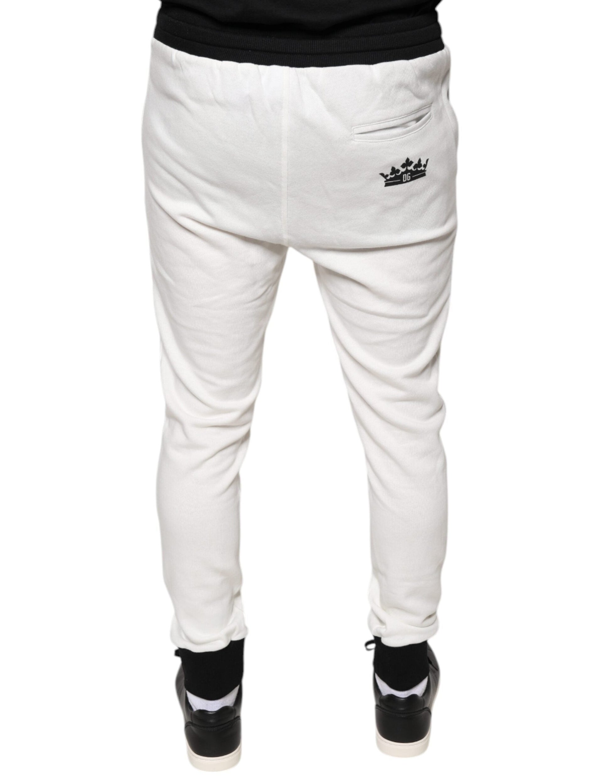 Dolce & Gabbana White Cotton Slim Men Jogger Sweatpants Pants - IT46 | S