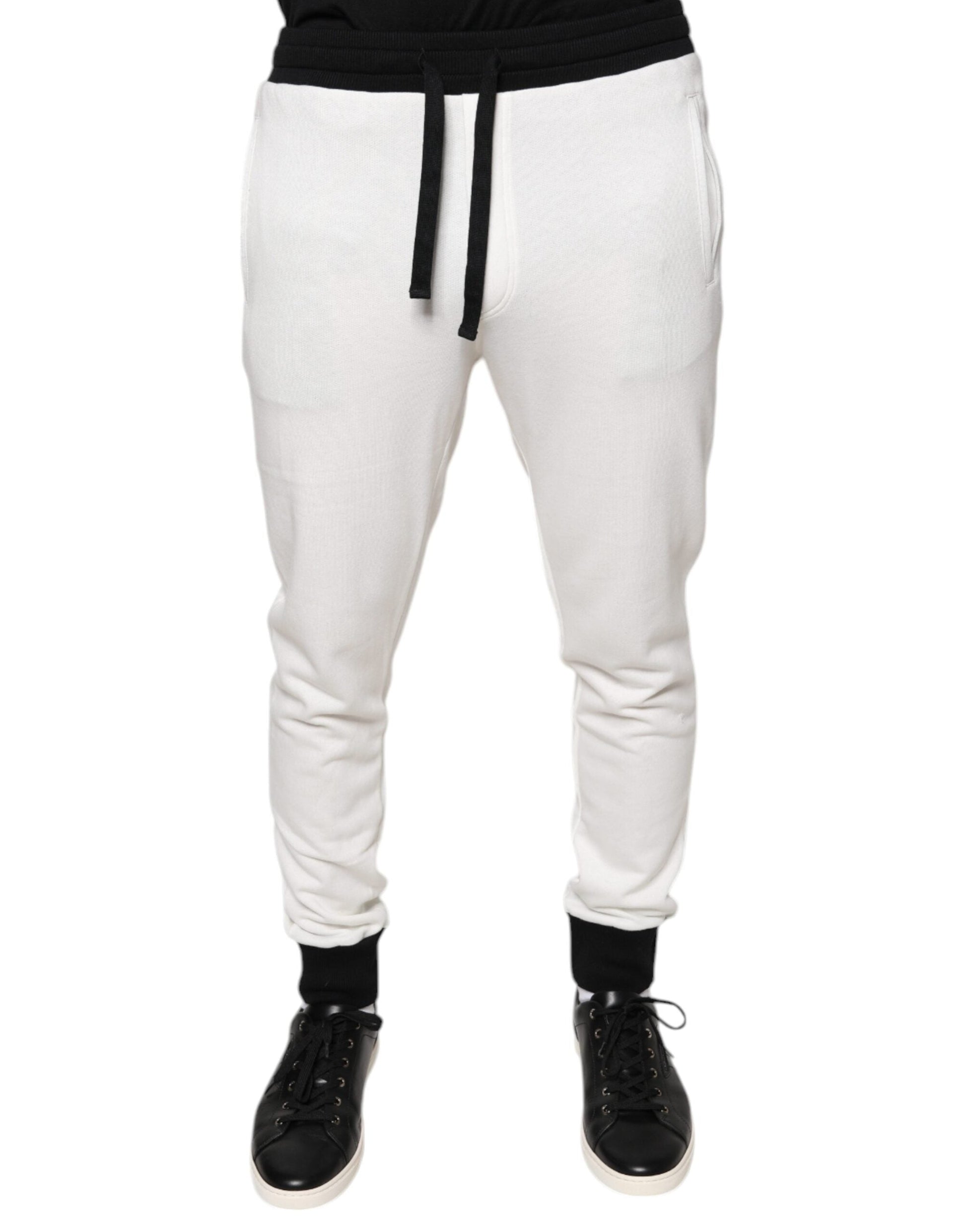 Dolce & Gabbana White Cotton Slim Men Jogger Sweatpants Pants - IT46 | S