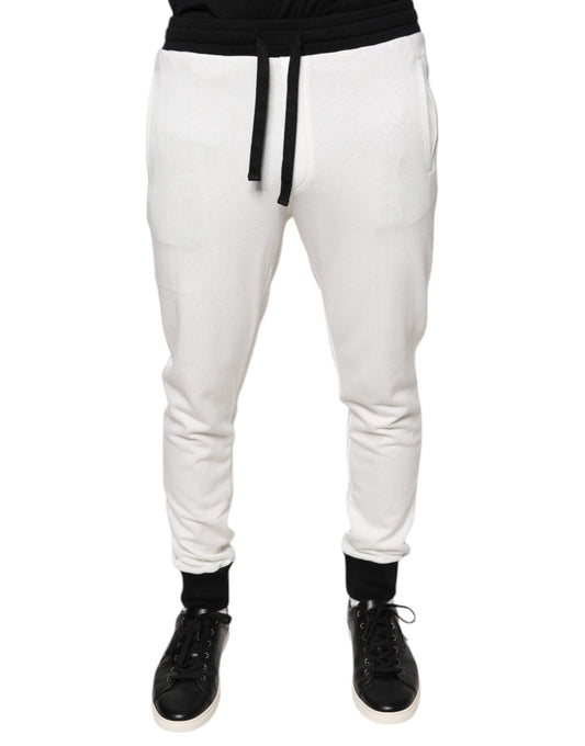 Dolce & Gabbana White Cotton Slim Men Jogger Sweatpants Pants - IT46 | S