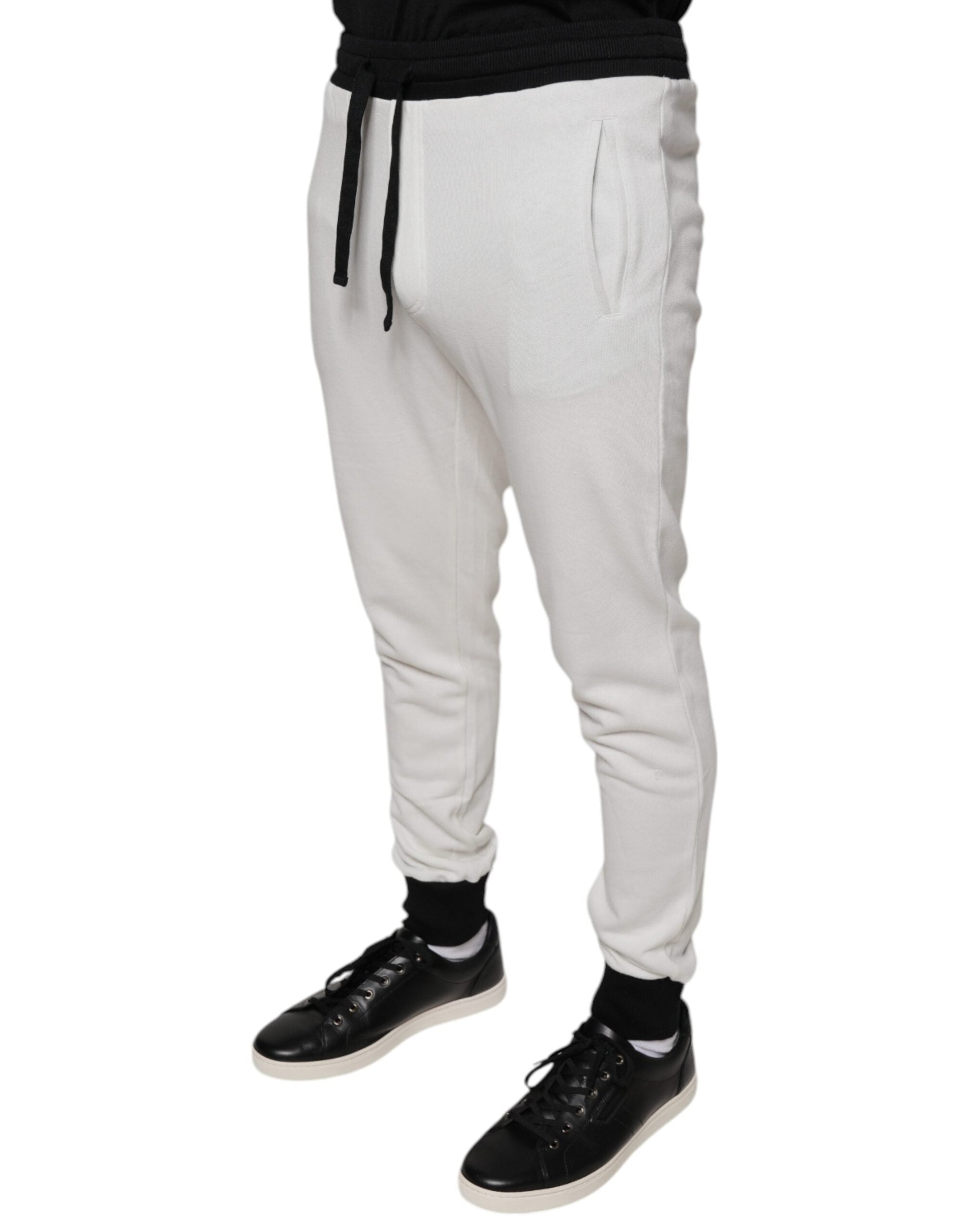 Dolce & Gabbana White Cotton Slim Men Jogger Sweatpants Pants - IT46 | S