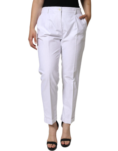 Dolce & Gabbana White Cotton Stretch Tapered Pants - IT46|XL