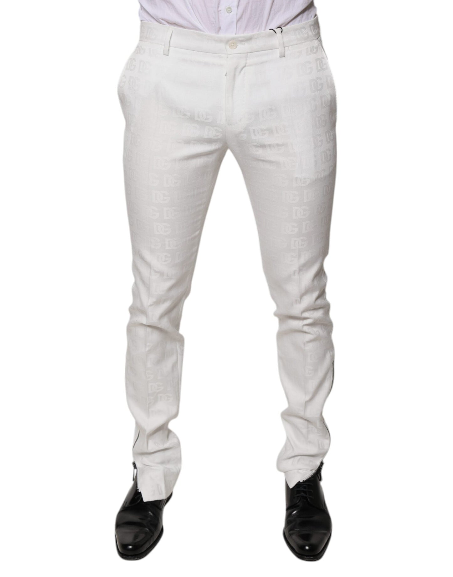 Dolce & Gabbana White Cotton Tapered Formal Dress Pants - IT48 | M