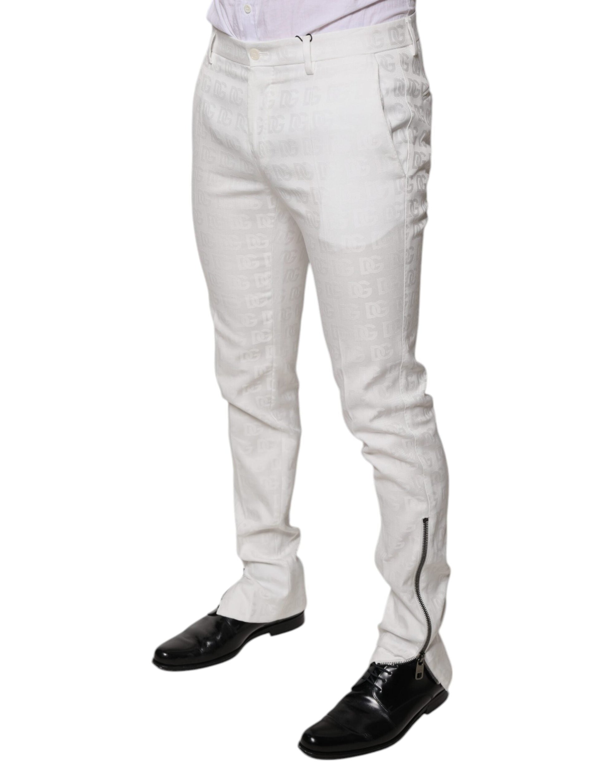 Dolce & Gabbana White Cotton Tapered Formal Dress Pants - IT48 | M