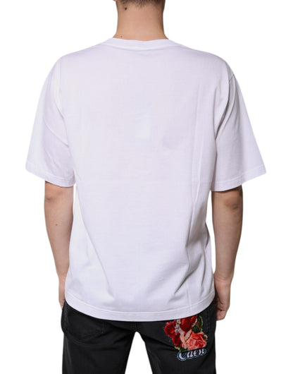 Dolce & Gabbana White Cotton V-neck Short Sleeves T-shirt - IT50 | L