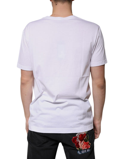 Dolce & Gabbana White Cotton V-neck Short Sleeves T-shirt - IT52 | XL