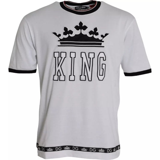 Dolce & Gabbana White Crown King Cotton Crew Neck Men T-shirt - IT48 | M