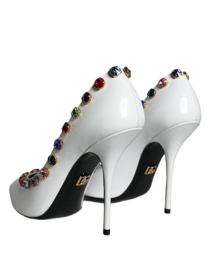 Dolce & Gabbana White Crystal Leather High Heels Pumps Shoes - EU39/US8.5