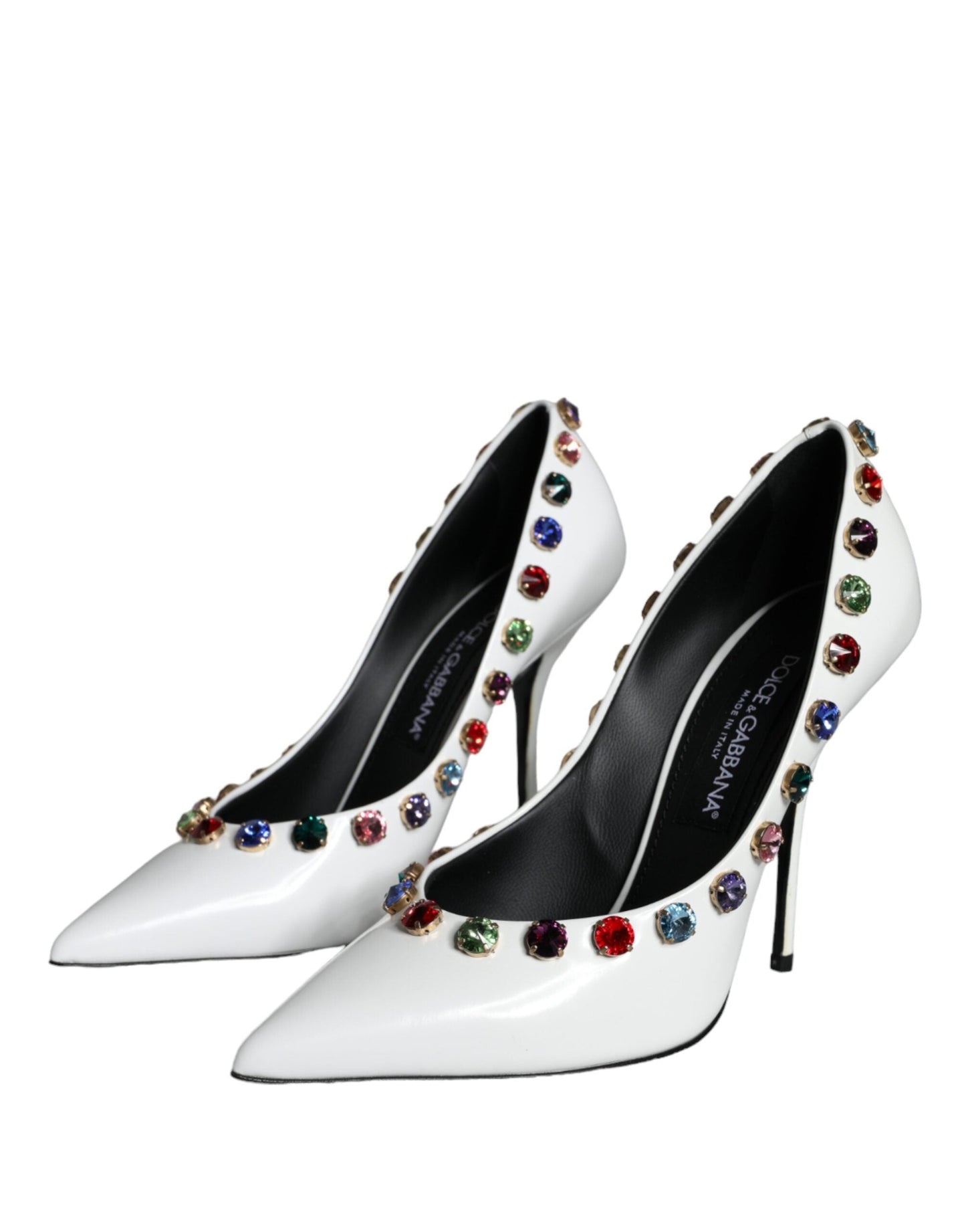 Dolce & Gabbana White Crystal Leather High Heels Pumps Shoes - EU39/US8.5