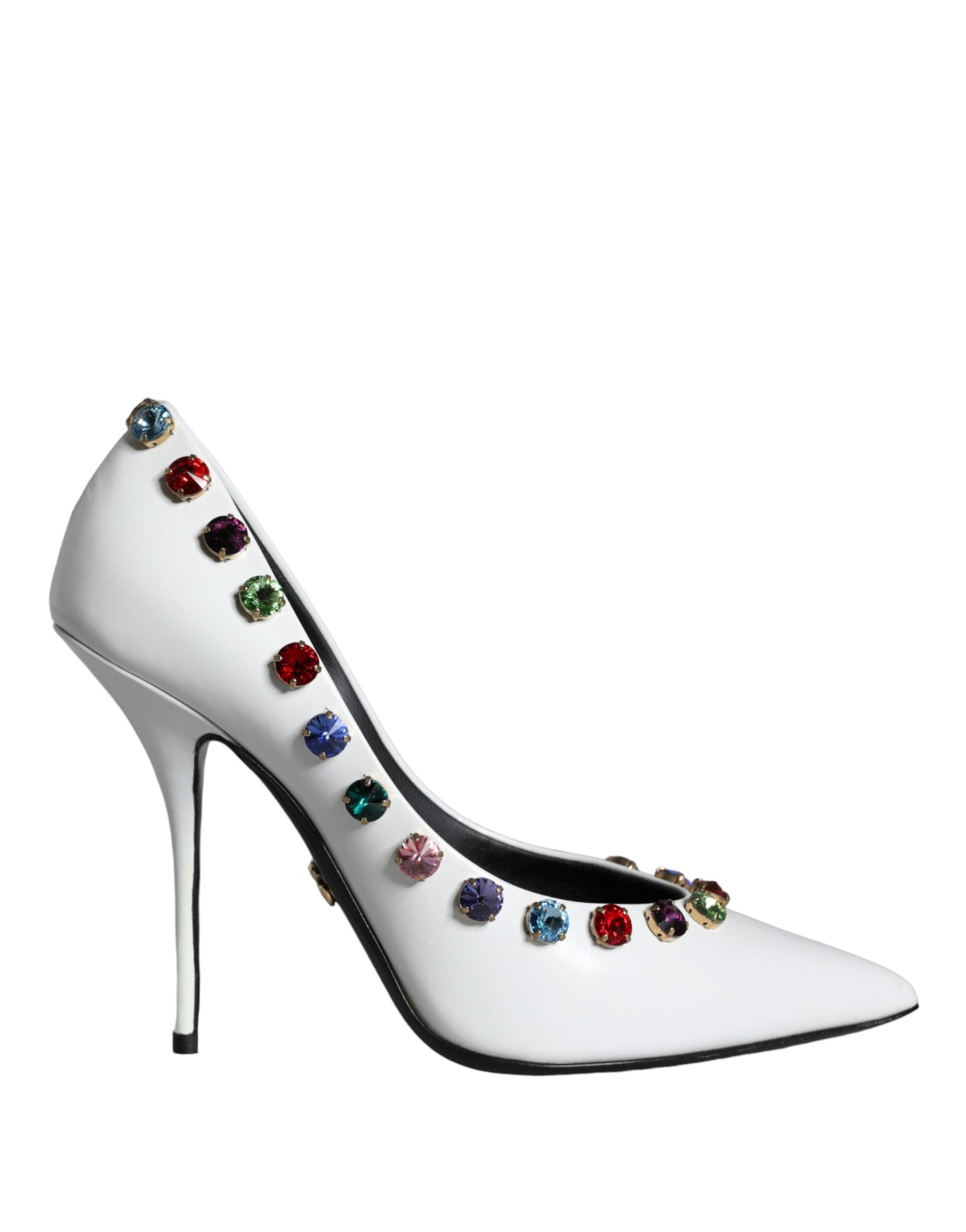 Dolce & Gabbana White Crystal Leather High Heels Pumps Shoes - EU39/US8.5