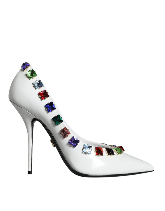 Dolce & Gabbana White Crystals Leather High Heels Pumps Shoes - EU39/US9