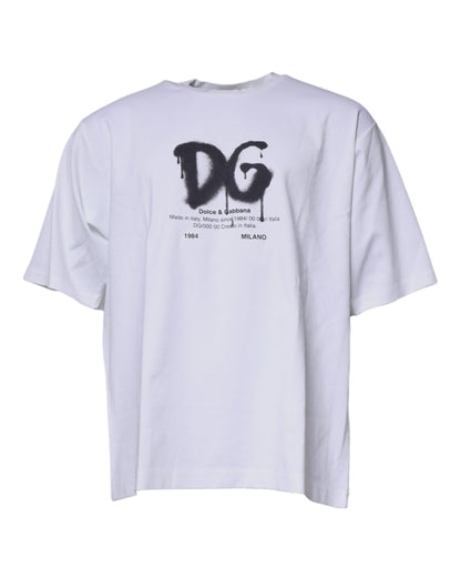 Dolce & Gabbana White DG Logo Cotton Crew Neck T-shirt - IT50 | L