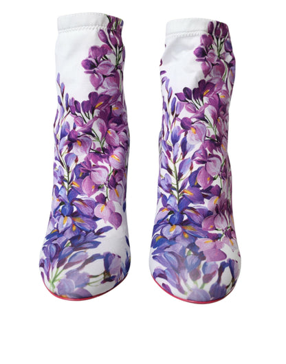 Dolce & Gabbana White Floral Jersey Stretch Boots Shoes - EU39/US8.5