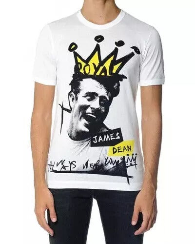 Dolce & Gabbana White Graphic Cotton Short Sleeves Men T-shirt - IT44 | XS