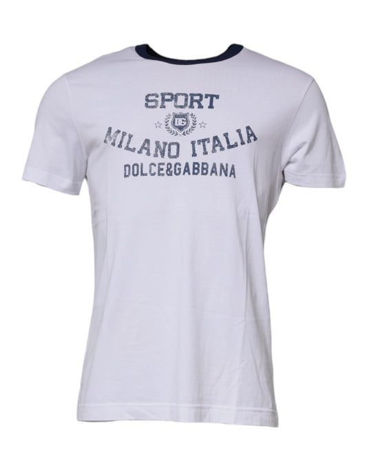 Dolce & Gabbana White Graphic Print Cotton Crew Neck T-shirt - IT48 | M