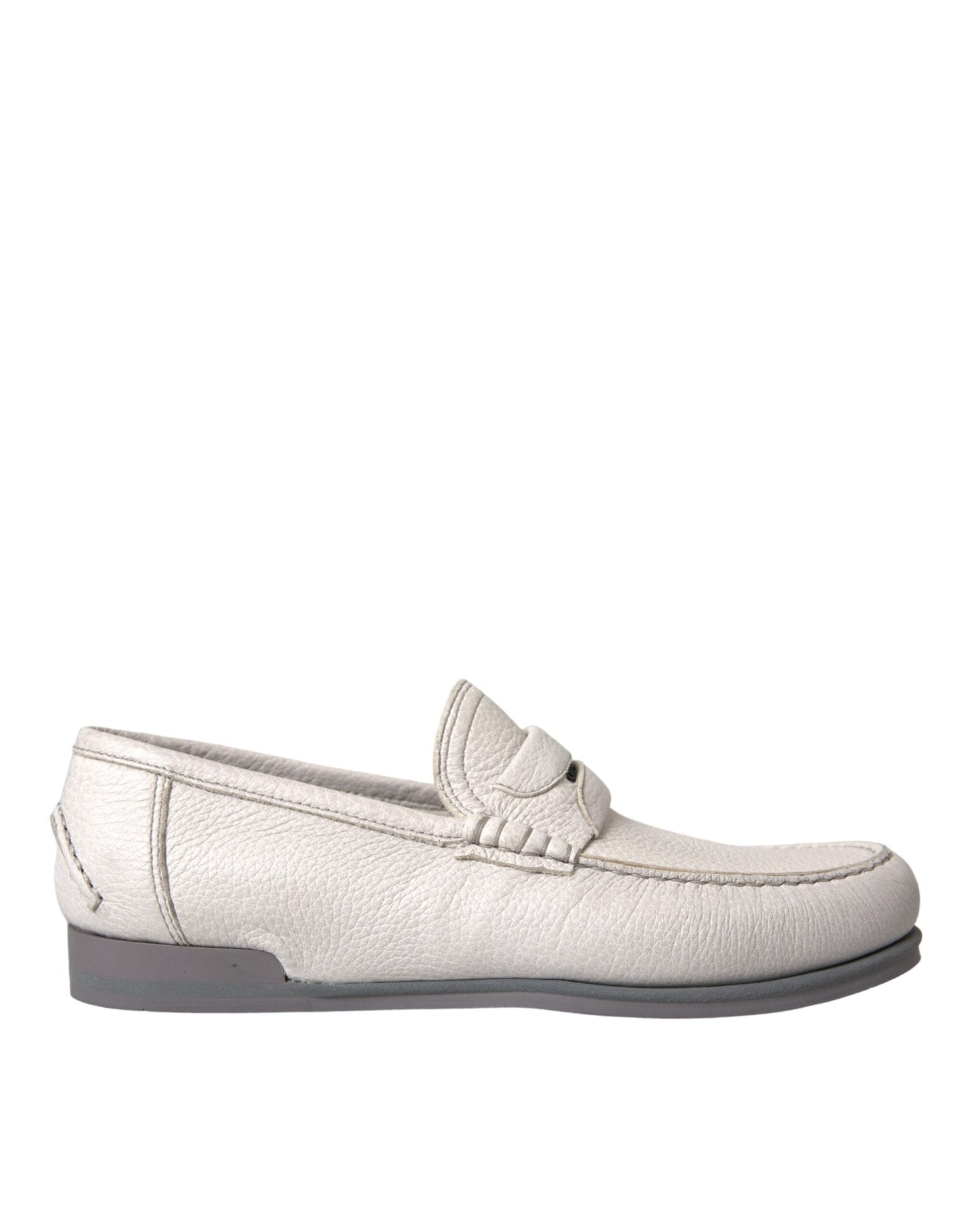 Dolce & Gabbana White Gray Leather Slip Mocassin Shoes Loafer