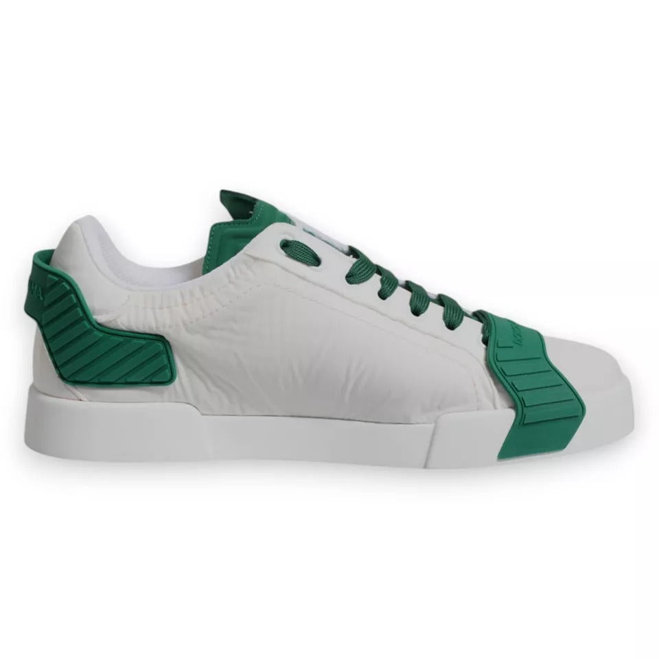 Dolce & Gabbana White Green Leather Logo Low Top Sneakers Shoes - EU42/US9