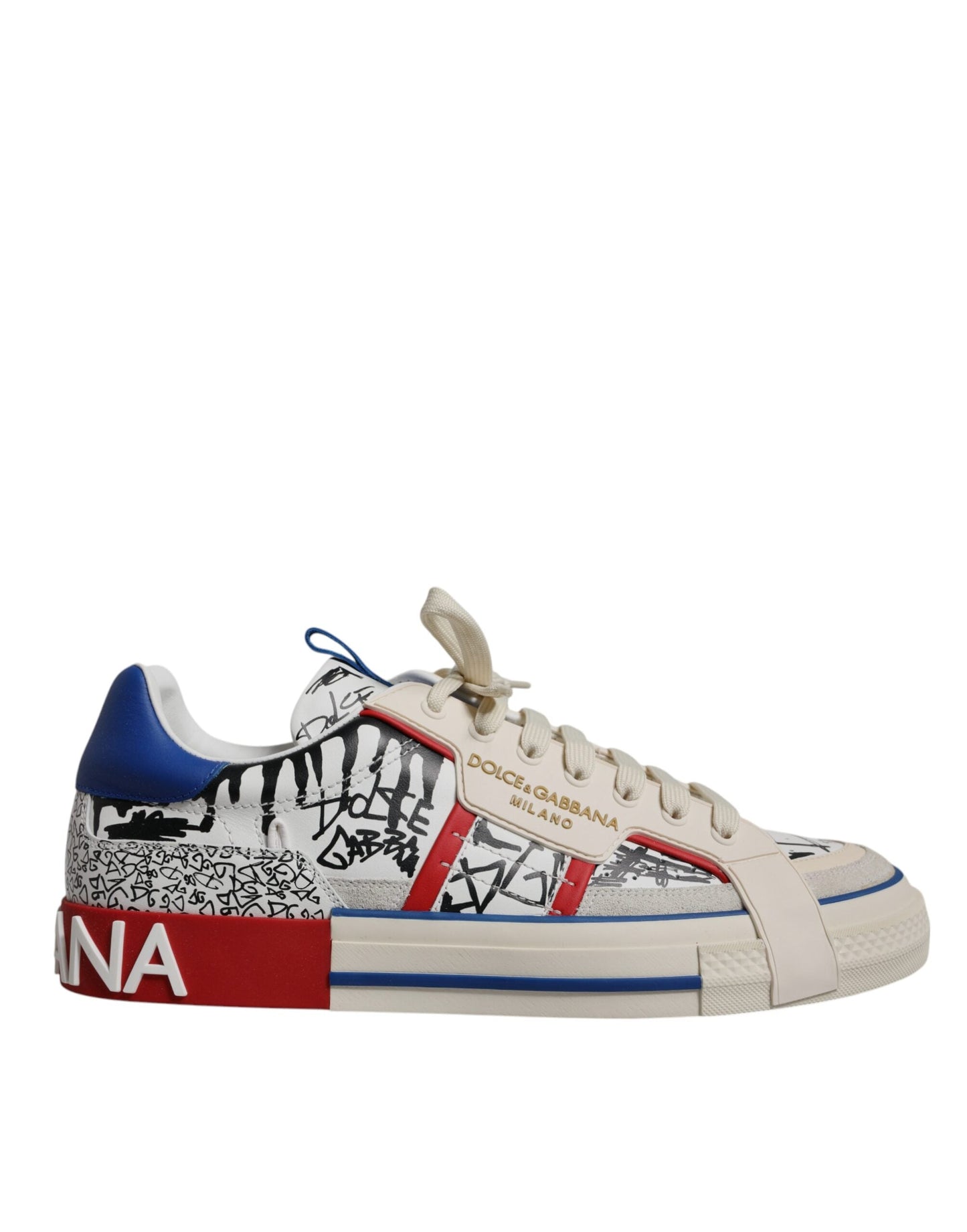 Dolce & Gabbana White Leather Graffiti Custom 2.Zero Sneakers Shoes - EU45/US12