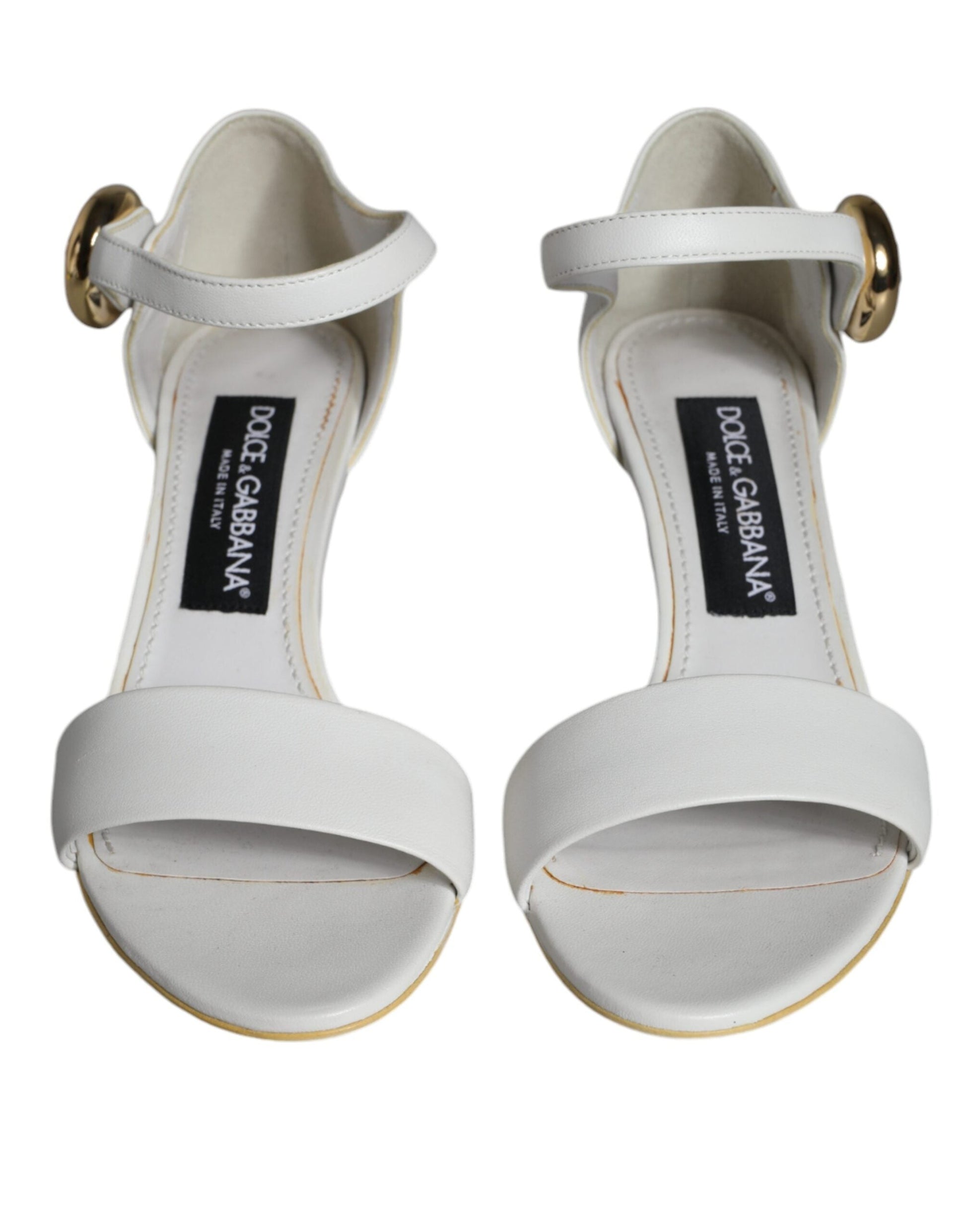 Dolce & Gabbana White Leather Heels Keira Sandals Shoes - EU36/US6