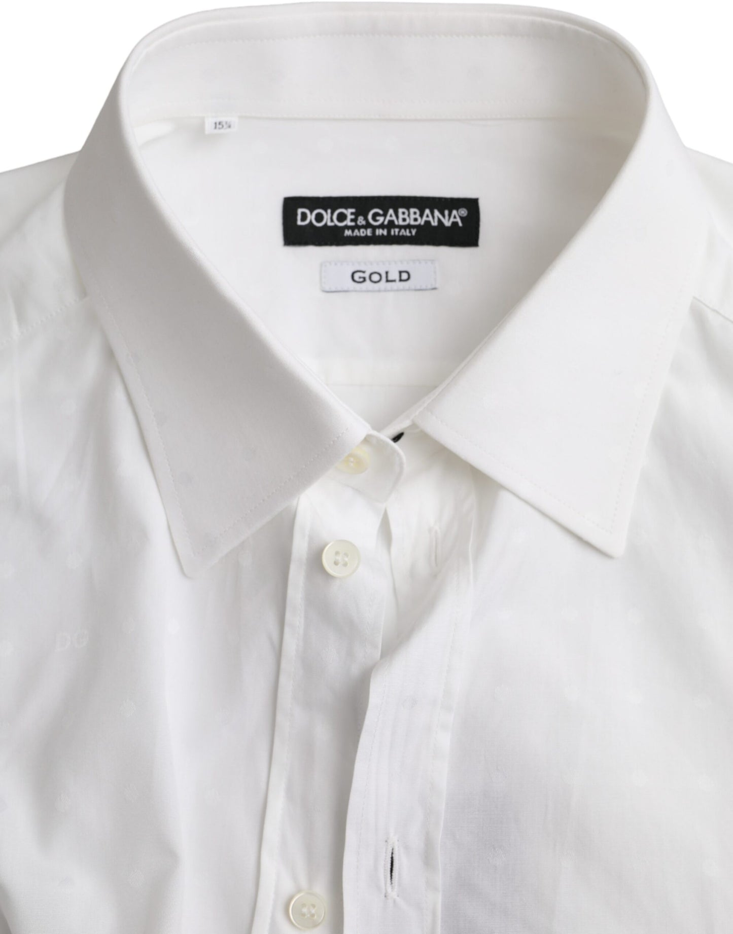 Dolce & Gabbana White Logo Cotton Men Dress GOLD Shirt - IT40 | M