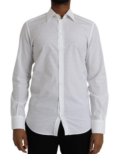 Dolce & Gabbana White Logo Cotton Men Dress GOLD Shirt - IT40 | M