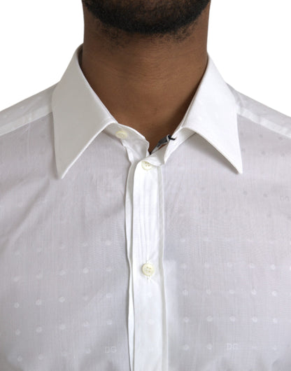 Dolce & Gabbana White Logo Cotton Men Dress GOLD Shirt - IT40 | M