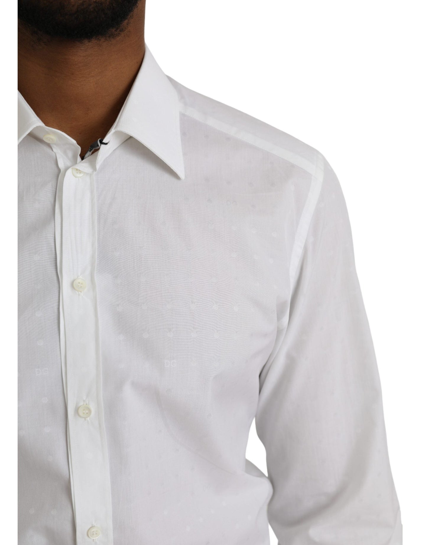 Dolce & Gabbana White Logo Cotton Men Dress GOLD Shirt - IT40 | M