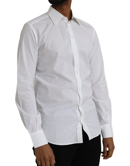 Dolce & Gabbana White Logo Cotton Men Dress GOLD Shirt - IT40 | M