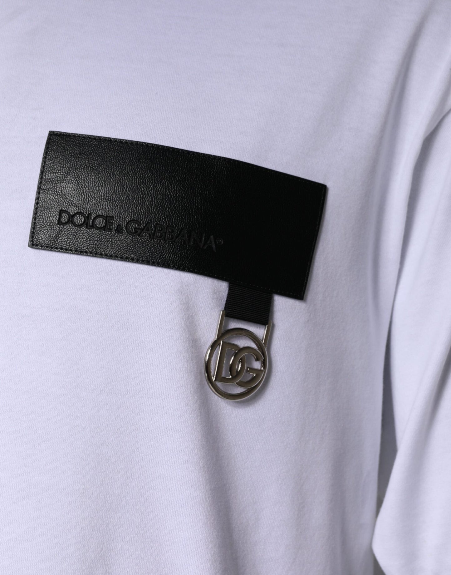 Dolce & Gabbana White Logo Patch Cotton Crew Neck T-shirt - IT50 | L