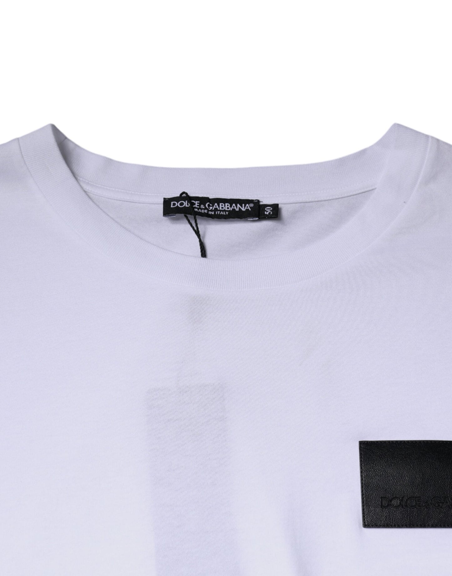 Dolce & Gabbana White Logo Patch Cotton Crew Neck T-shirt - IT50 | L