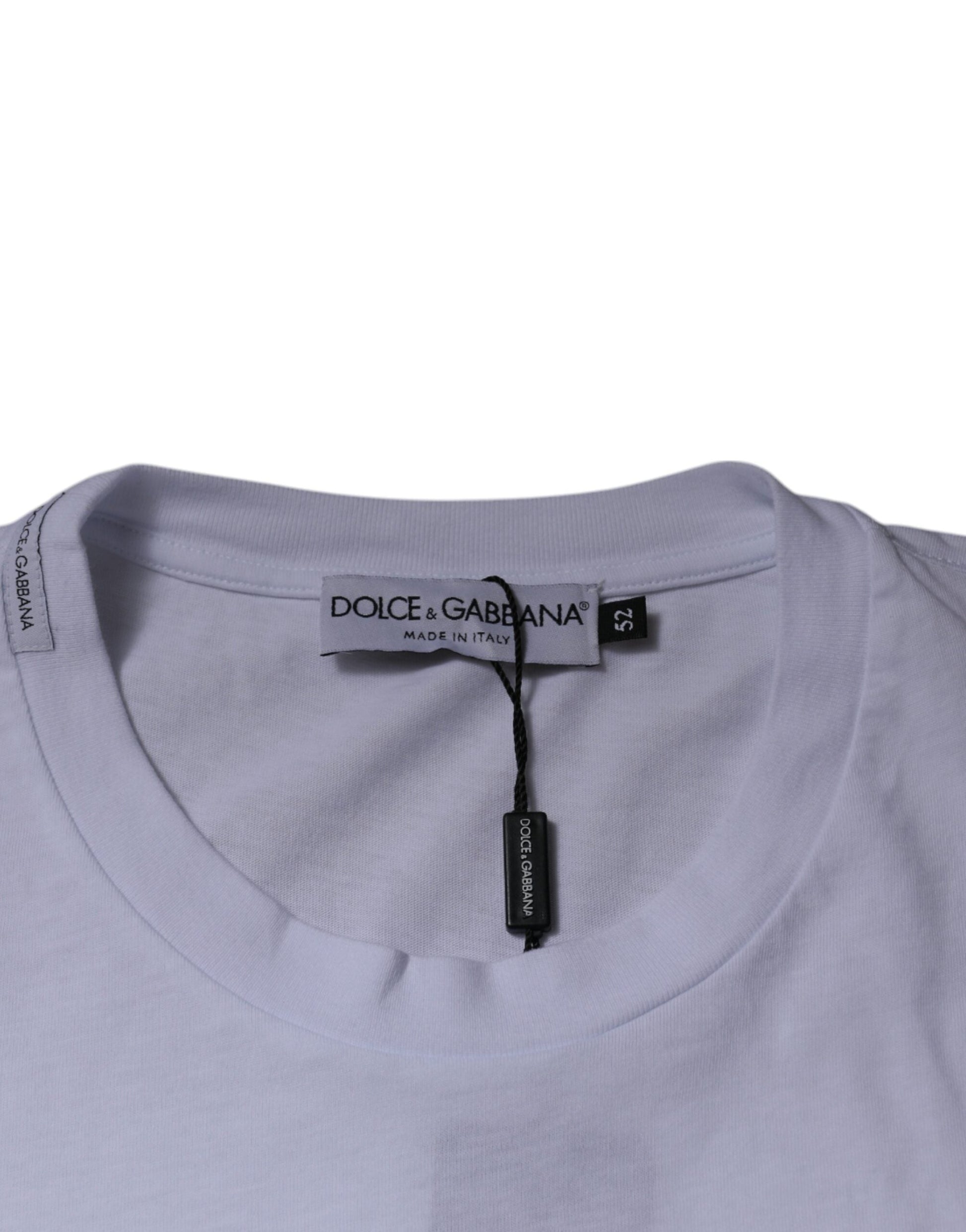 Dolce & Gabbana White Logo Patch Cotton Crew Neck T-shirt - IT52 | XL