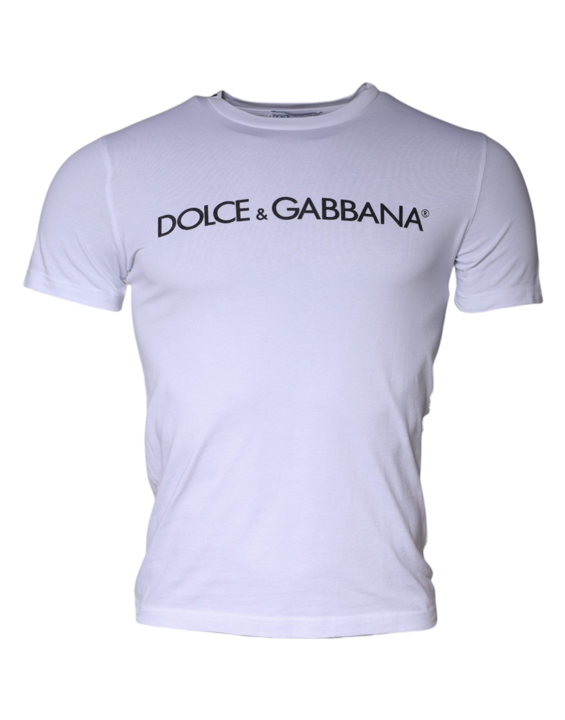 Dolce & Gabbana White Logo Print Cotton Crew Neck T-shirt - IT44 | XS