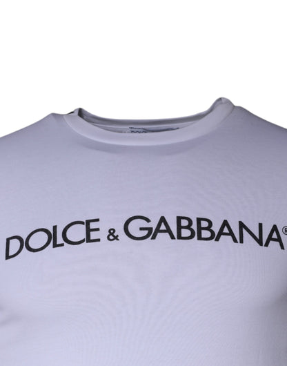 Dolce & Gabbana White Logo Print Cotton Crew Neck T-shirt - IT44 | XS