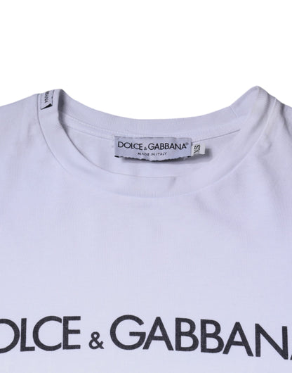 Dolce & Gabbana White Logo Print Cotton Crew Neck T-shirt - IT44 | XS