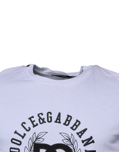 Dolce & Gabbana White Logo Print Cotton Crew Neck T-shirt - IT46 | S