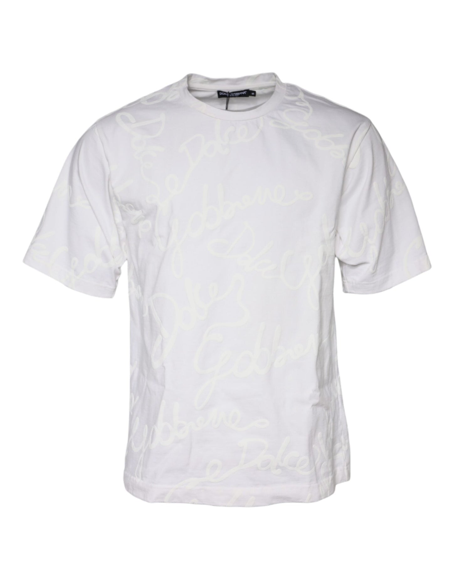 Dolce & Gabbana White Logo Print Cotton Crew Neck T-shirt - IT46 | S