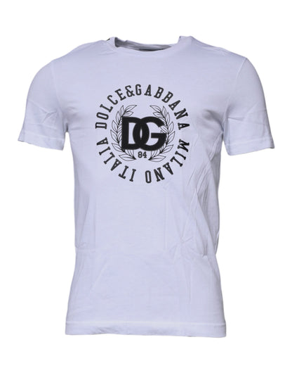 Dolce & Gabbana White Logo Print Cotton Crew Neck T-shirt - IT46 | S