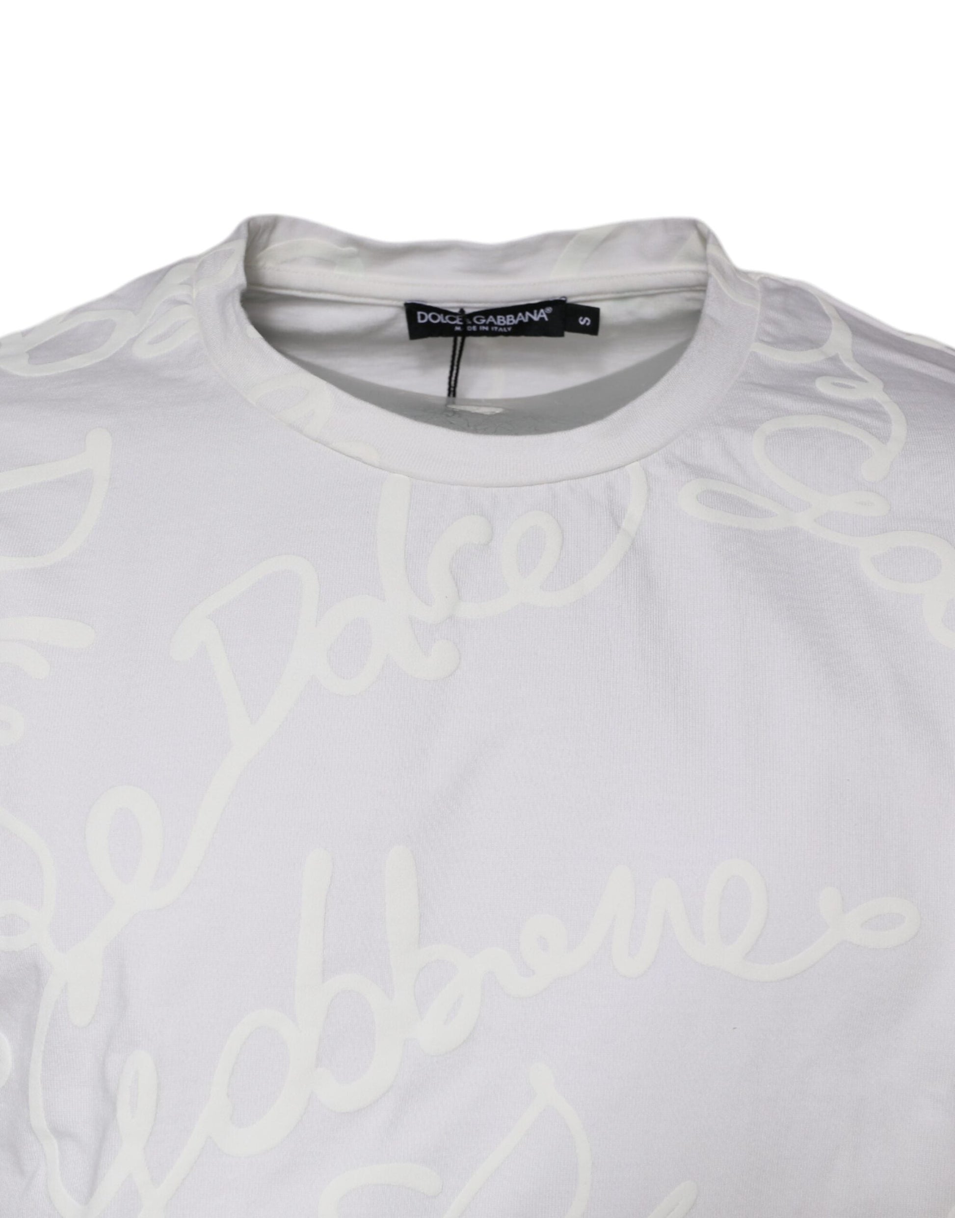 Dolce & Gabbana White Logo Print Cotton Crew Neck T-shirt - IT46 | S