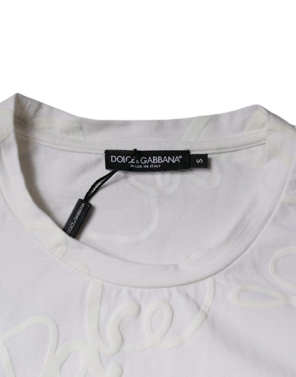 Dolce & Gabbana White Logo Print Cotton Crew Neck T-shirt - IT46 | S