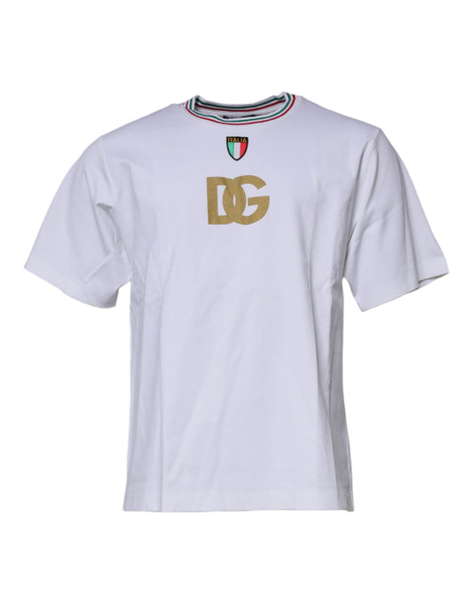 Dolce & Gabbana White Logo Print Cotton Crew Neck T-shirt - IT48 | M