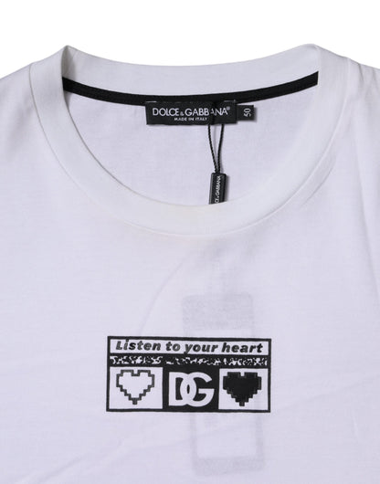 Dolce & Gabbana White Logo Print Cotton Crew Neck T-shirt - IT50 | L