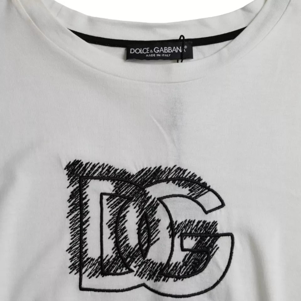 Dolce & Gabbana White Logo Round Neck Short Sleeves T-shirt - IT50 | L